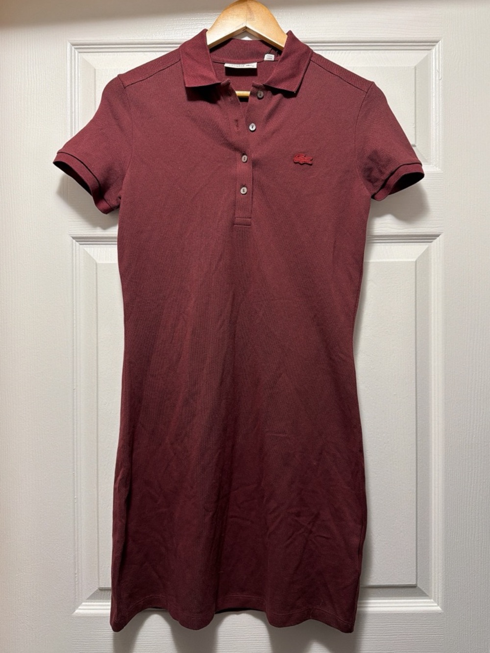 Lacoste Polo Mini Dress in Burgundy - Picture 2 of 5
